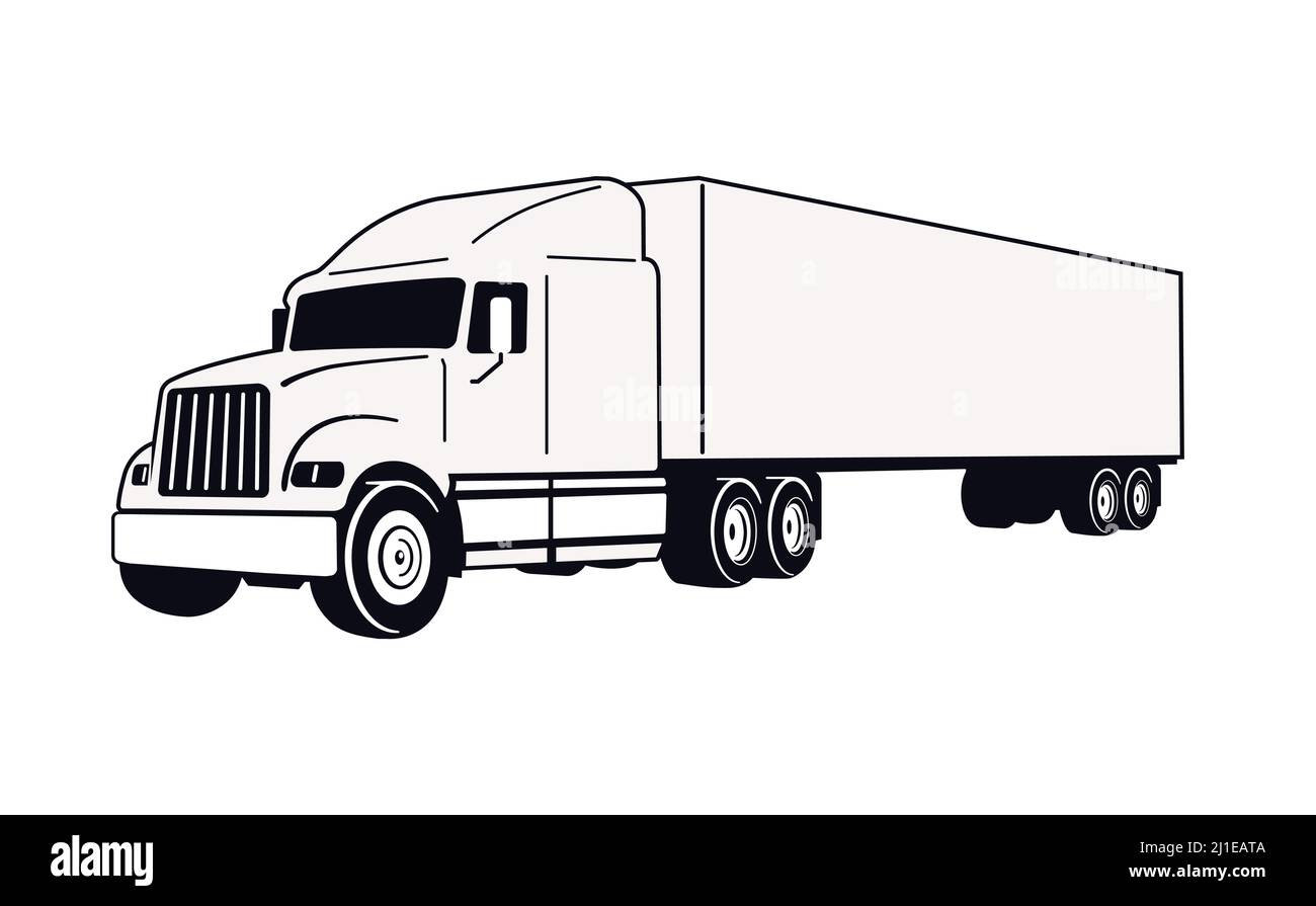 Semi Truck. Vector Outline Lorry. Freight transportation. Modern flat