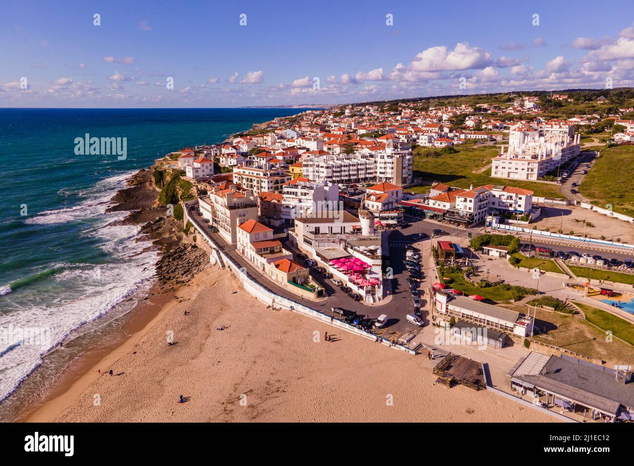 Aerial view of Praia das Macas little township along south Portuguese  coastline facing the Atlantic Ocean, Colares, Portugal Stock Photo - Alamy