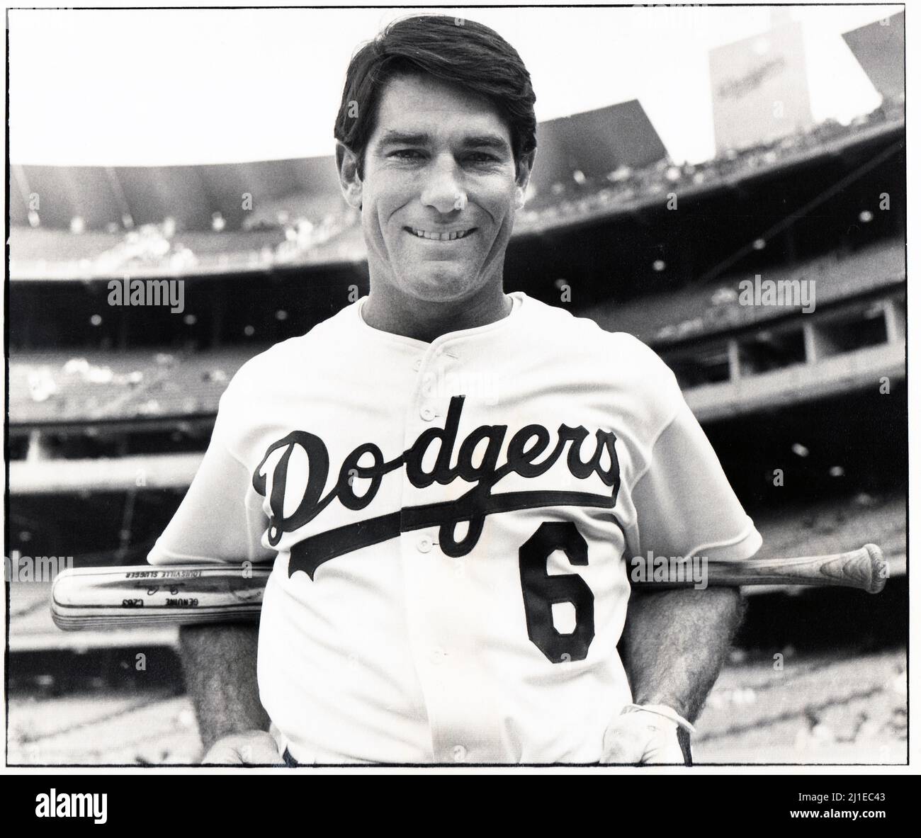 Posed portrait of Dodgers star first baseman Steve Garvey prior to a Dodgers - Phillies game at Dodger Stadium in Chavez Ravine, Los Angeles, California circa 1977. Stock Photo