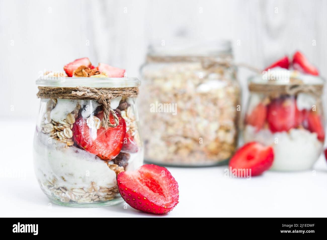 Healthy breakfast. Oatmeal Granola with greek yogurt and nuts