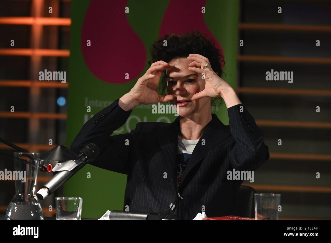 24 March 2022, North Rhine-Westphalia, Cologne: Actress Bibiana Beglau reads at Lit.Cologne, the international literature festival: Photo: Horst Galuschka/dpa Stock Photo