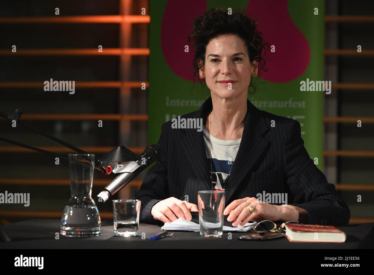 24 March 2022, North Rhine-Westphalia, Cologne: Actress Bibiana Beglau reads at Lit.Cologne, the international literature festival: Photo: Horst Galuschka/dpa Stock Photo