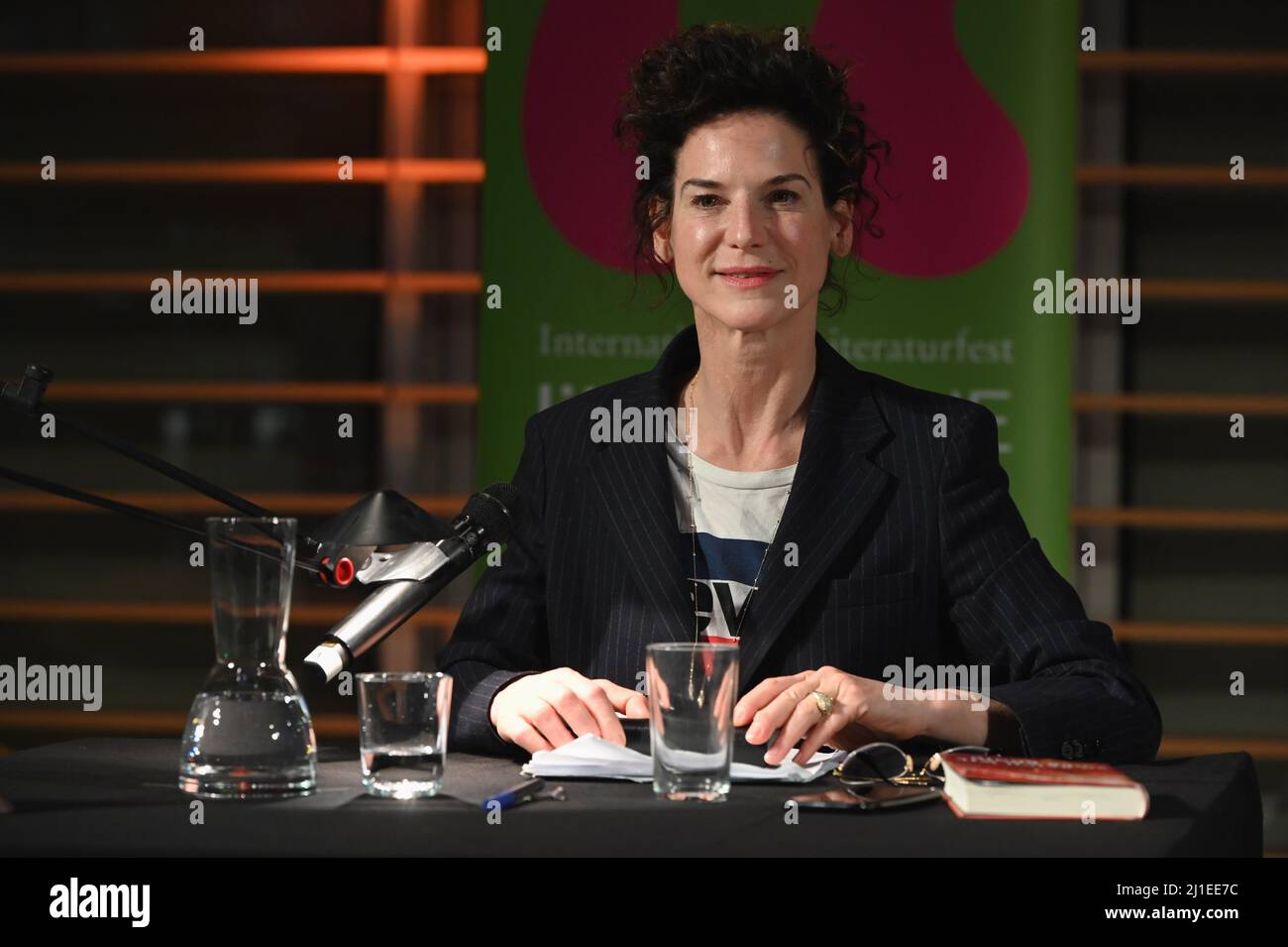 24 March 2022, North Rhine-Westphalia, Cologne: Actress Bibiana Beglau reads at Lit.Cologne, the international literature festival: Photo: Horst Galuschka/dpa Stock Photo
