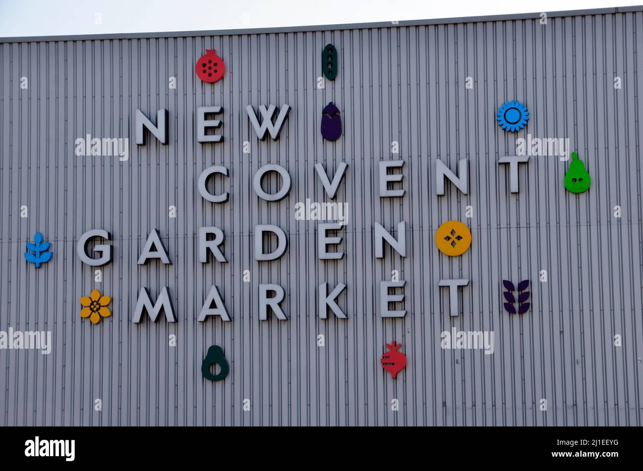 The signage at he New Covent Garden Market in Nine Elms, Battersea, London Stock Photo