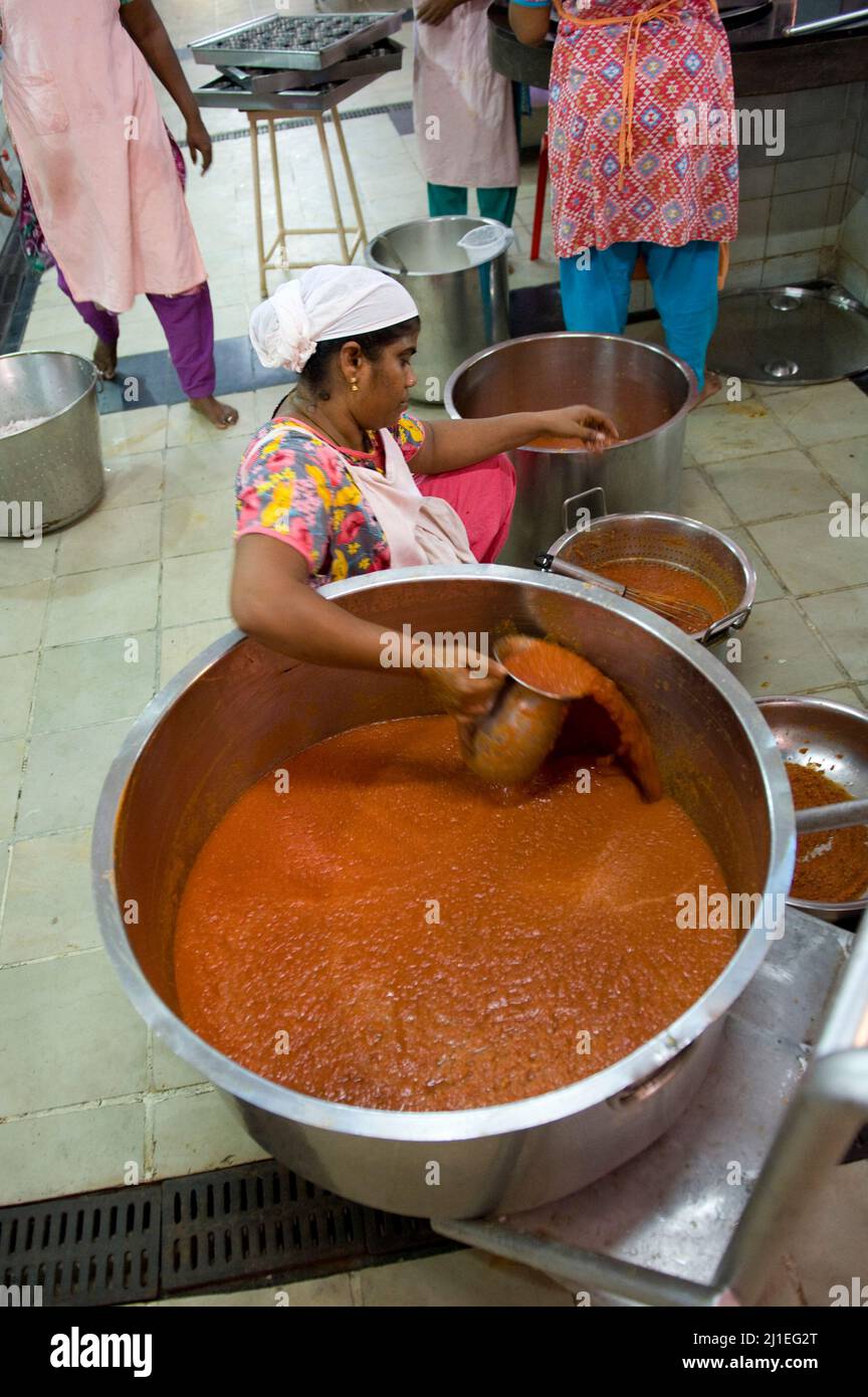 Auroville, India - August 2016: The Solar Kitchen provides more than 1000 meals every day for the residents of Auroville. Stock Photo