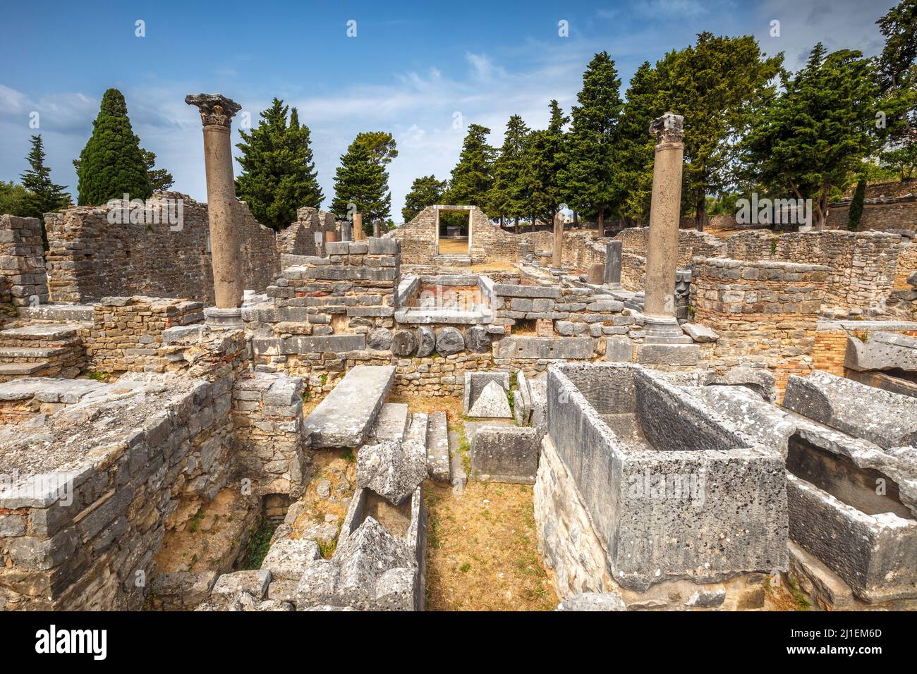 Archaeological ruins of Roman buildings of settlement in the Solin, near Split town, Croatia, Europe. Stock Photo