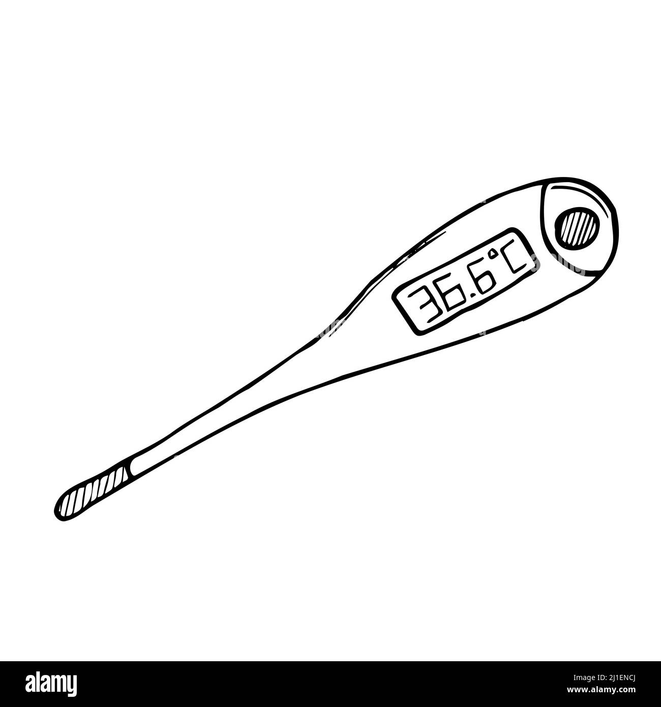 Medical thermometer hand drawn outline doodle icon. Digital medical tool for measuring and indicating body temperature. Vector sketch illustration for Stock Vector