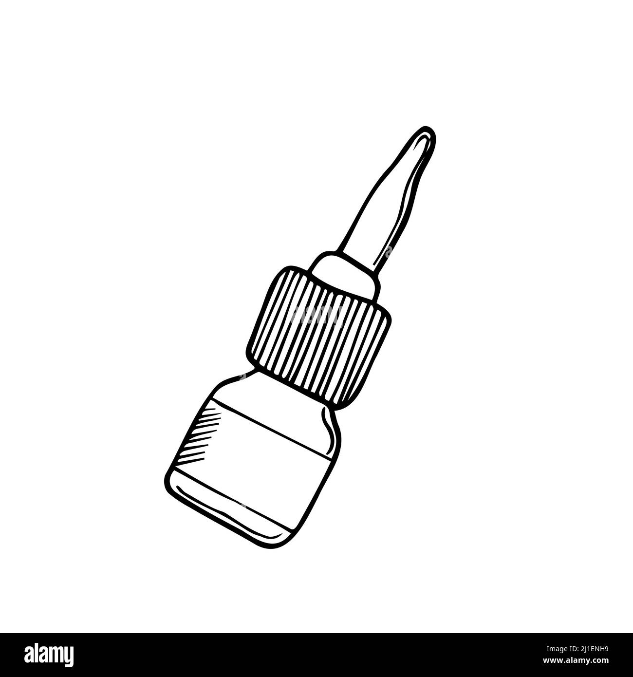 Hand drawn bottle of nasal spray. A remedy for a runny nose. Isolated vector on white background Stock Vector