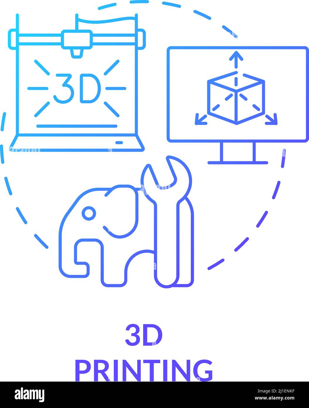 Three dimensional printing blue gradient concept icon Stock Vector