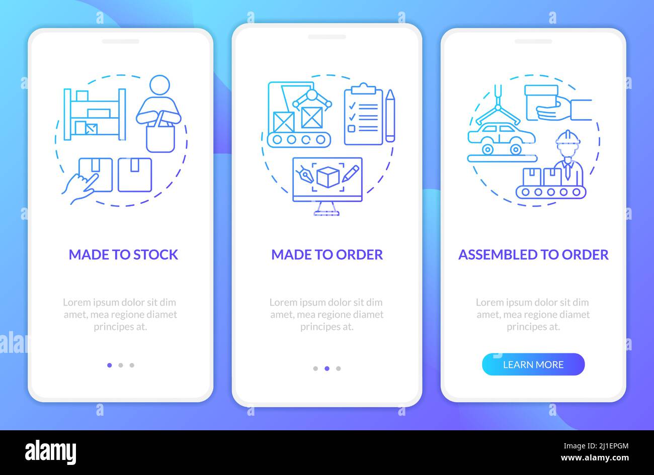 Types of products blue gradient onboarding mobile app screen Stock ...