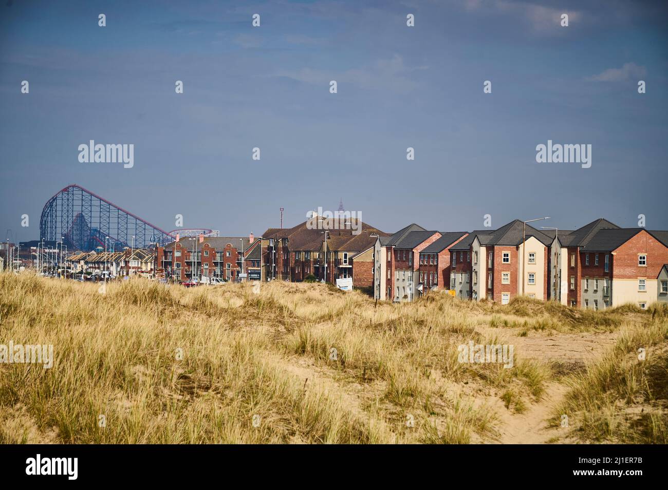 New house development opposite the sand dunes in Blackpool South Shore