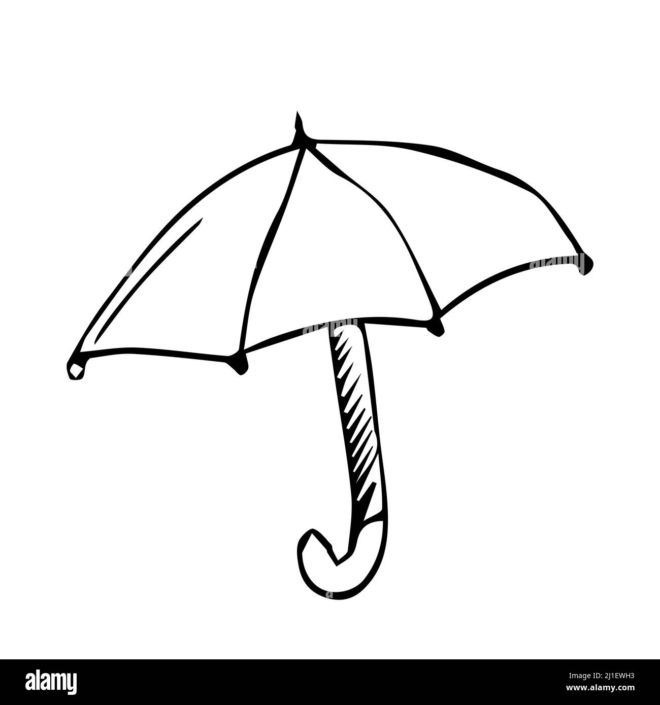 Vector umbrella. Doodle umbrella drawn with black lines. Black painted