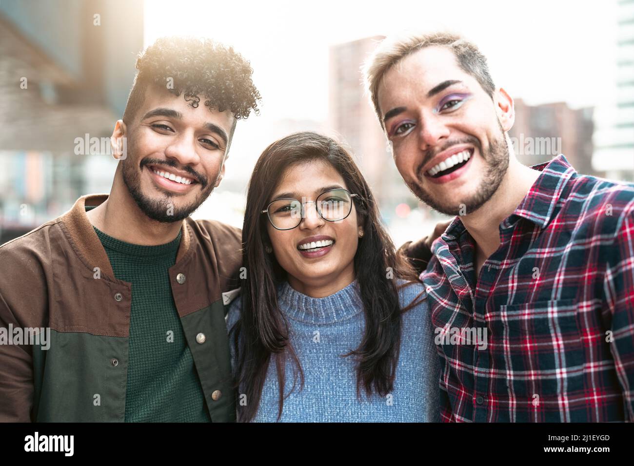 Portrait of young friends with diverse race and culture - Friendship and diversity concept Stock Photo