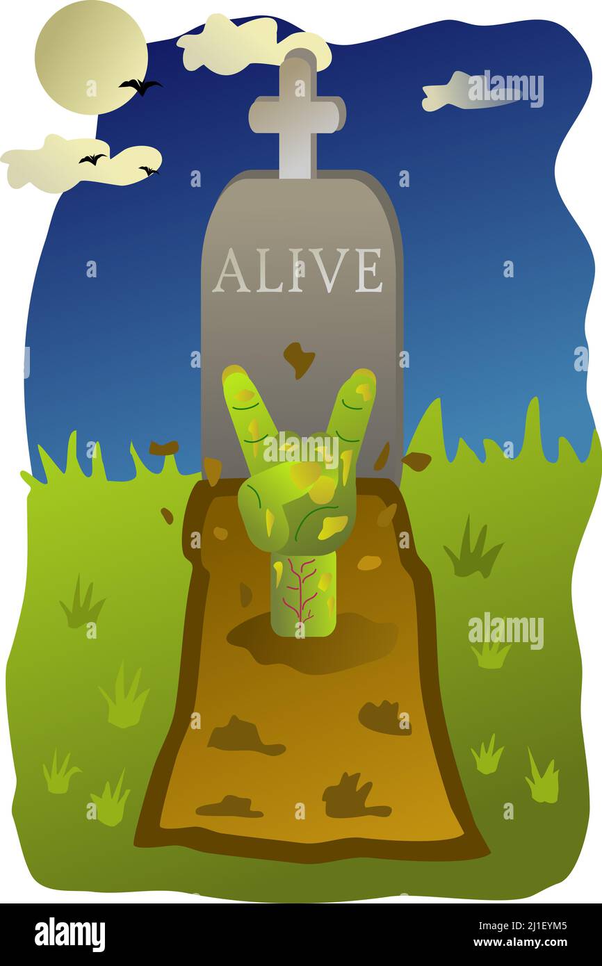 Night in the cemetery.Zombie alive Stock Photo