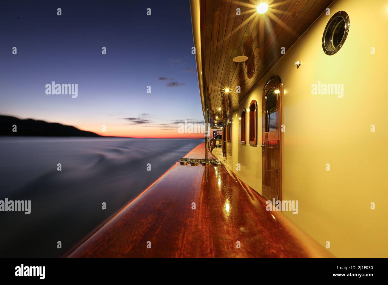 Sunset during navigation on board a luxury yacht - Montenegro - Adriatic sea Stock Photo