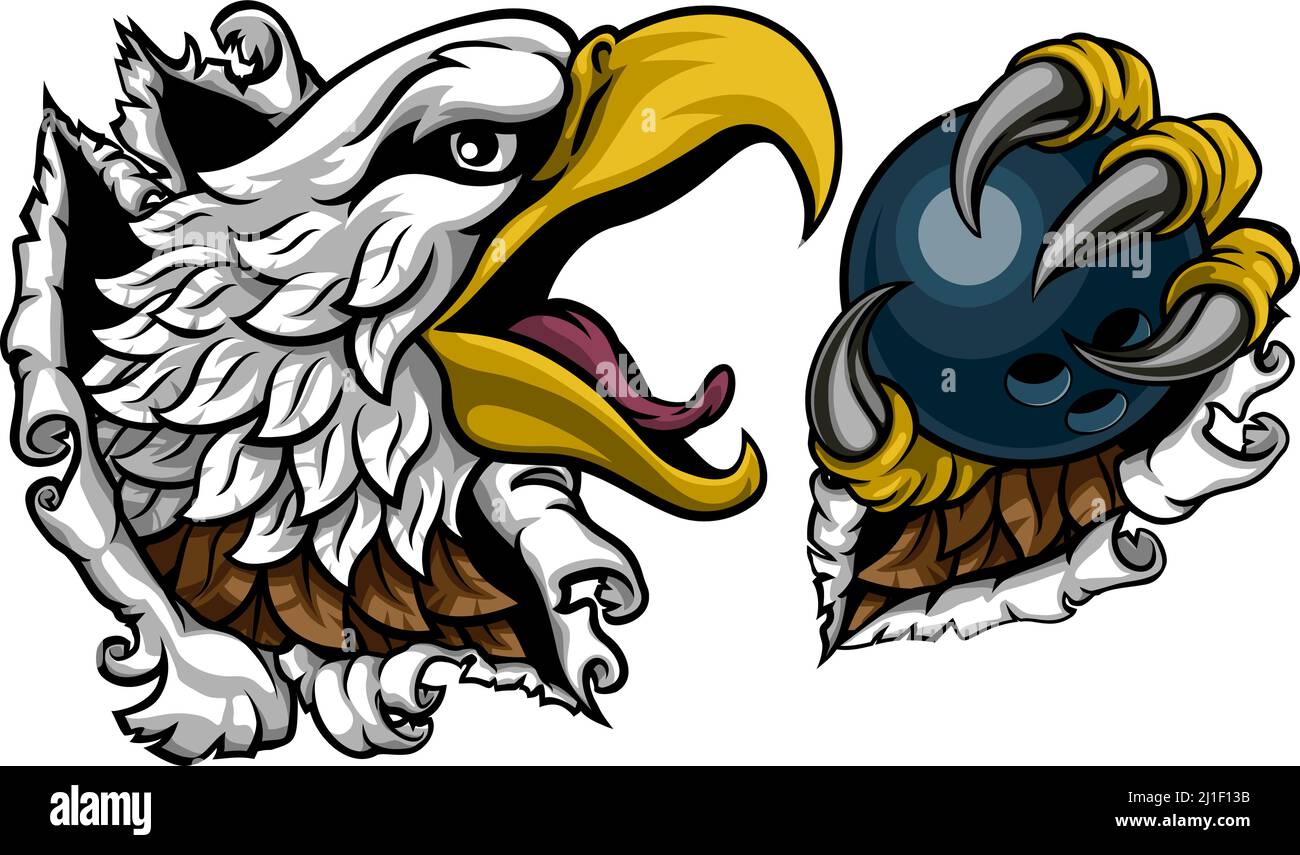 Bald Eagle Hawk Ripping Bowling Ball Mascot Stock Vector
