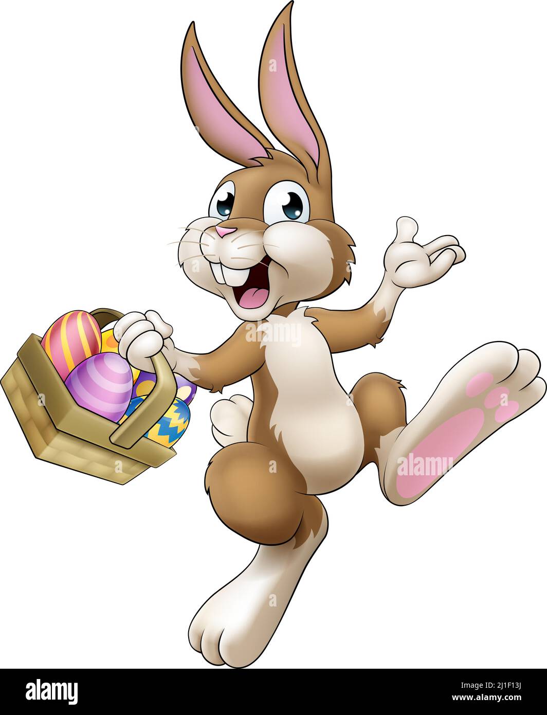 Easter Bunny Cartoon Rabbit With Eggs Basket Stock Vector