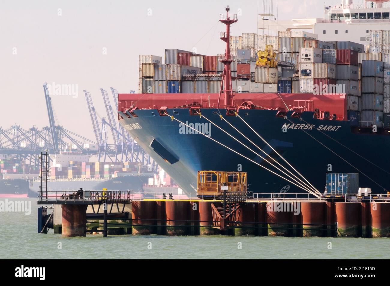 'Maesrk Sarat' rests at Felixstowe Container Port Stock Photo