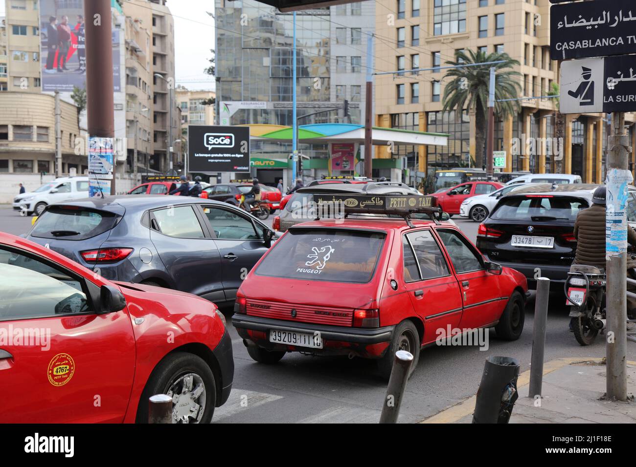 CASABLANCA, MOROCCO - FEBRUARY 22, 2022: Heavy rush hour traffic in downtown Casablanca, Morocco. Casablanca is the largest city of Morocco. Stock Photo