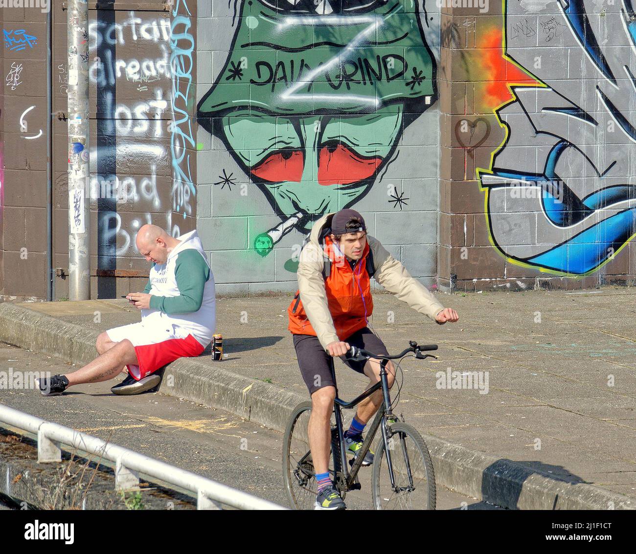 Glasgow, Scotland, UK 25th March, 2022. Pro Russian Z graffiti appeared on the art walls that parallel the clyde walkway on the banks of the river clyde. Long a site for a revolving series of graffiti  art, it has been added too by pro russian support by painting Z on existing art works.. Credit Gerard Ferry/Alamy Live News Stock Photo