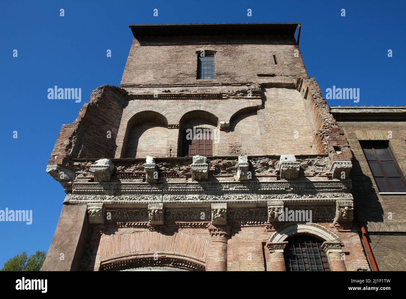 Rome city, Italy. Casa dei Crescenzi, medieval landmark at Forum Boarium. Rome landmark. Stock Photo