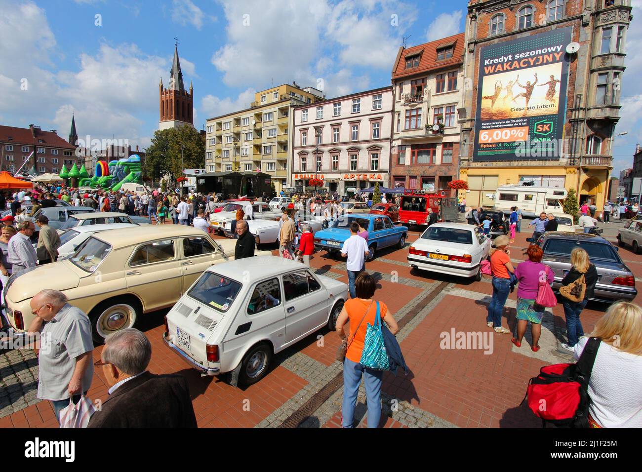 BYTOM, POLAND - SEPTEMBER 12, 2015: People admire classic oldtimer cars during 12th Historic Vehicle Rally in Bytom. The annual vehicle parade is one Stock Photo