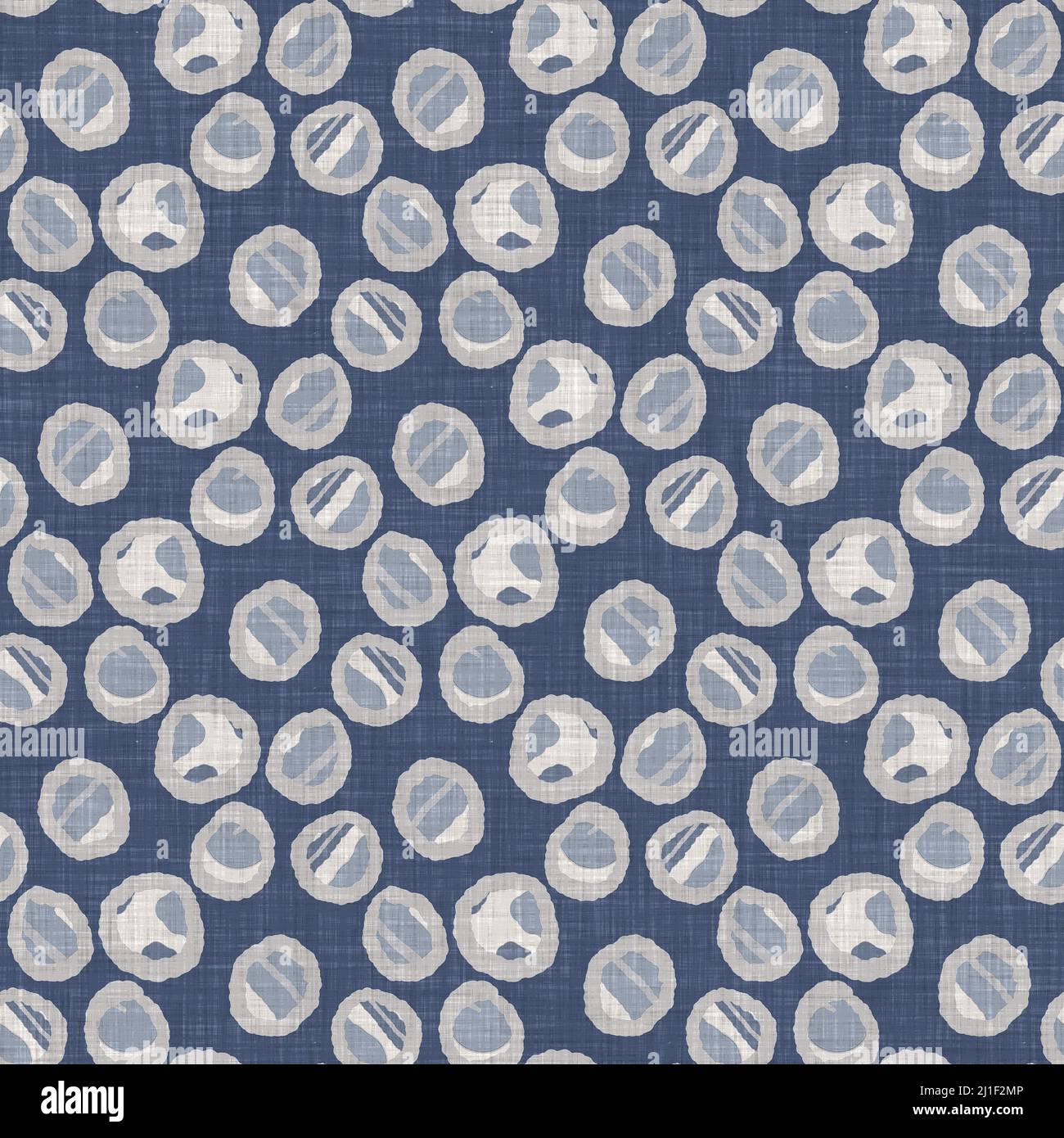 French blue doodle motif linen seamless pattern. Tonal country cottage ...