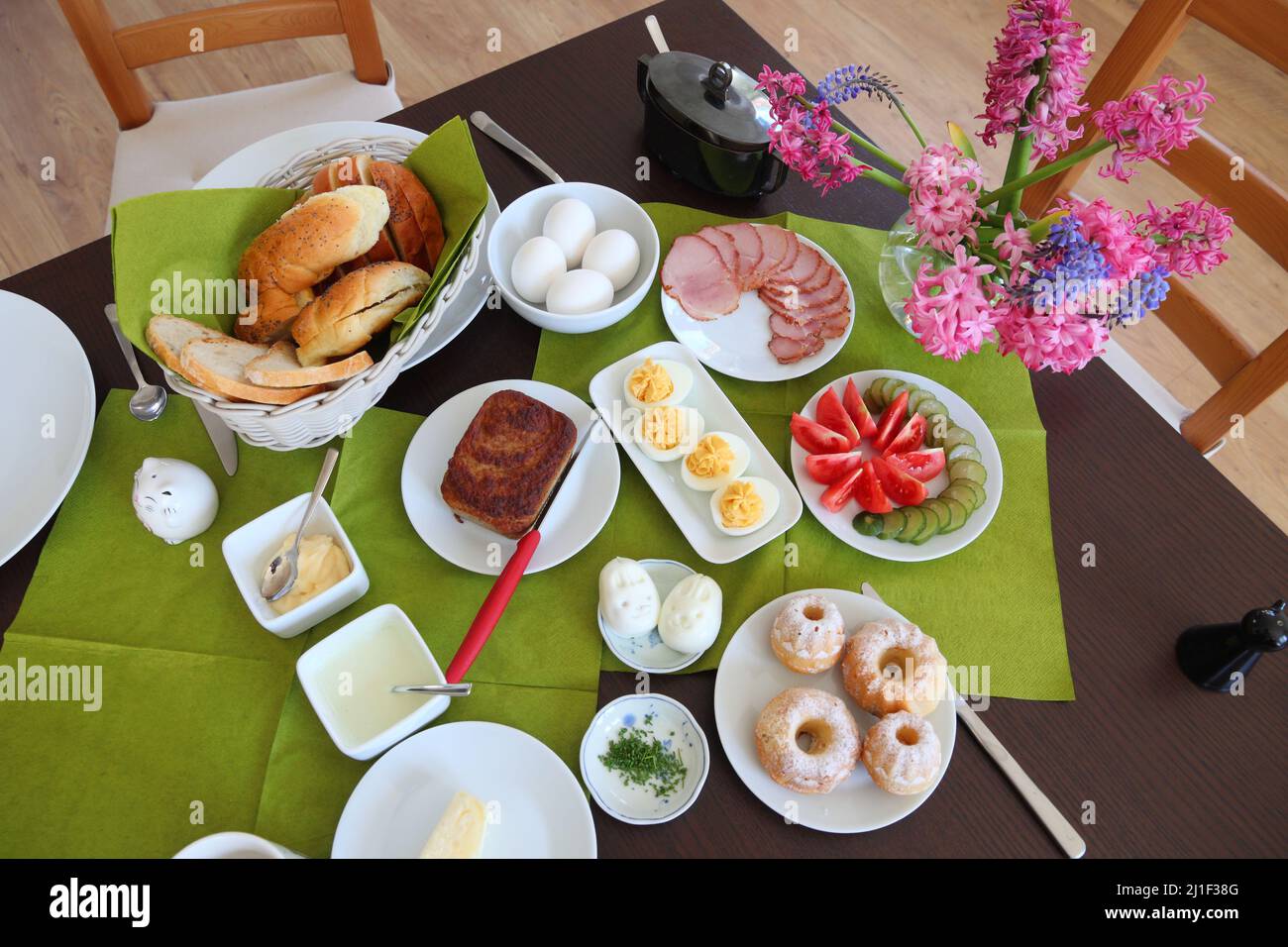 Easter breakfast table in Poland. Easter foods in Europe. Easter in Poland - Wielkanoc. Stock Photo
