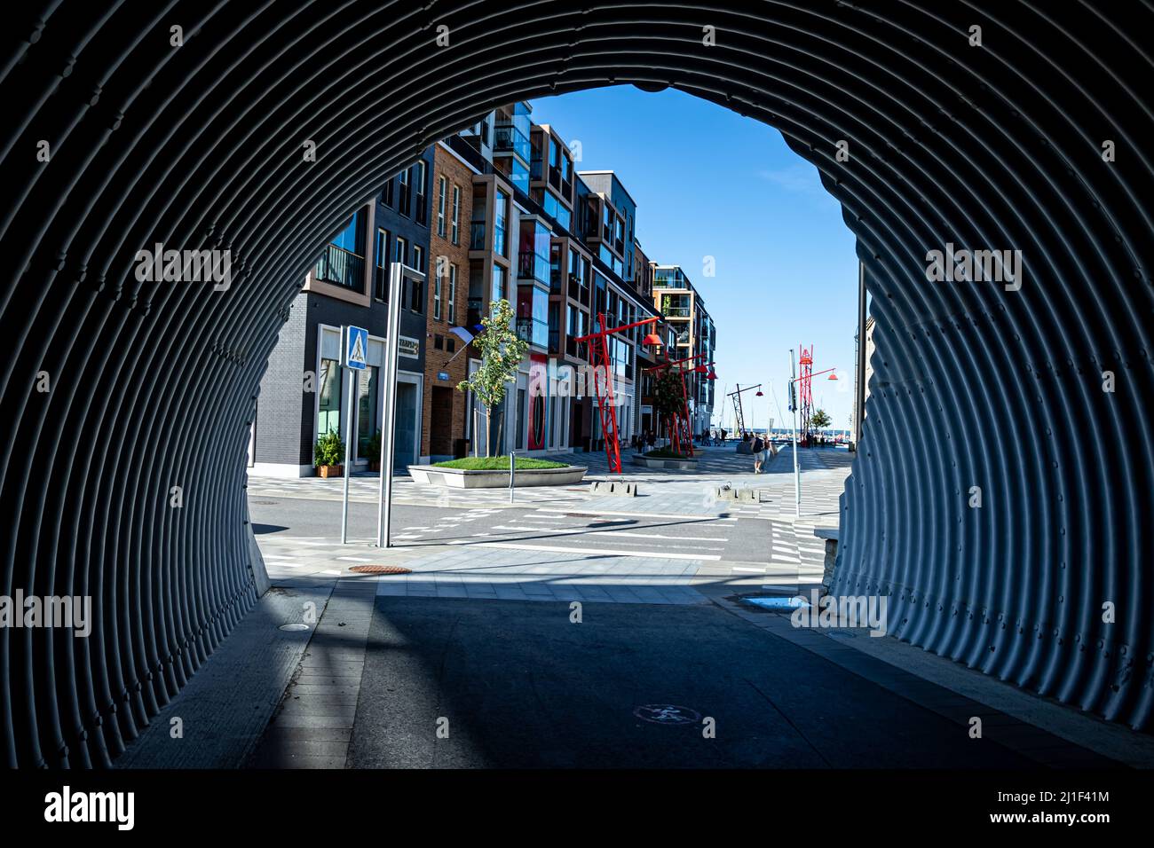 Tallinn, Estonia - 20.08.2021  Noblessner district, framed view through a tunnel Stock Photo