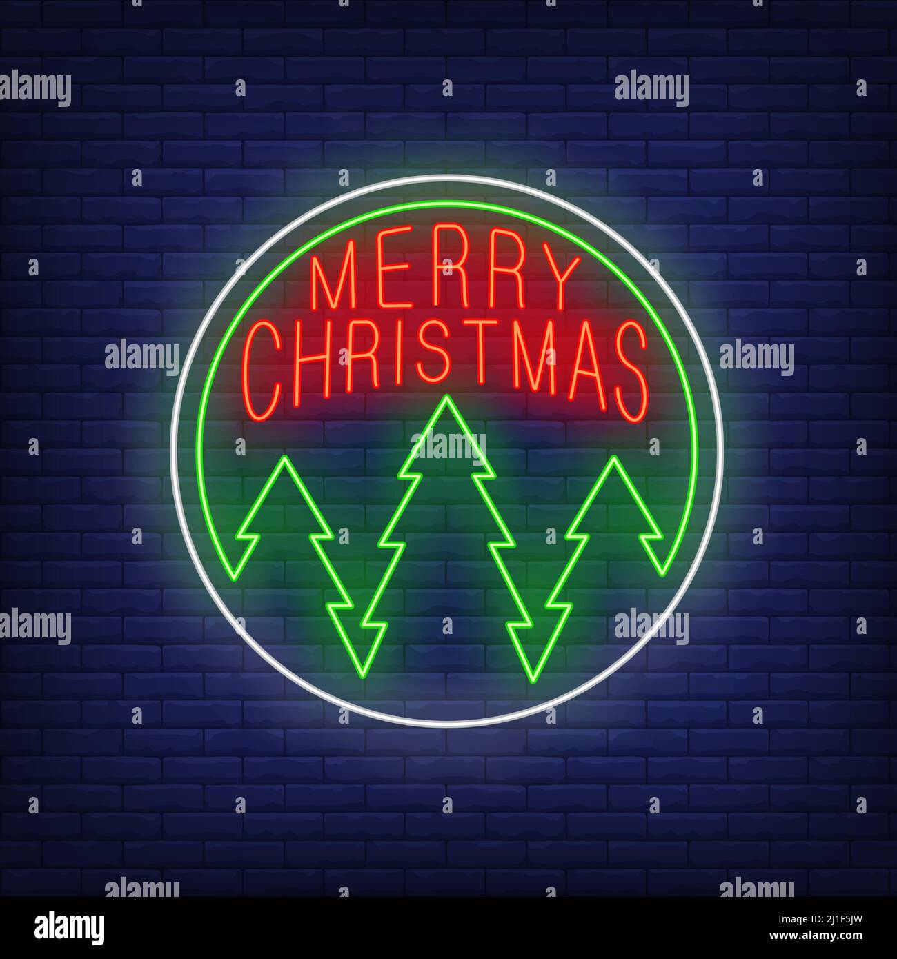 Merry Christmas neon sign. Fir, tree, New Year. Night bright 