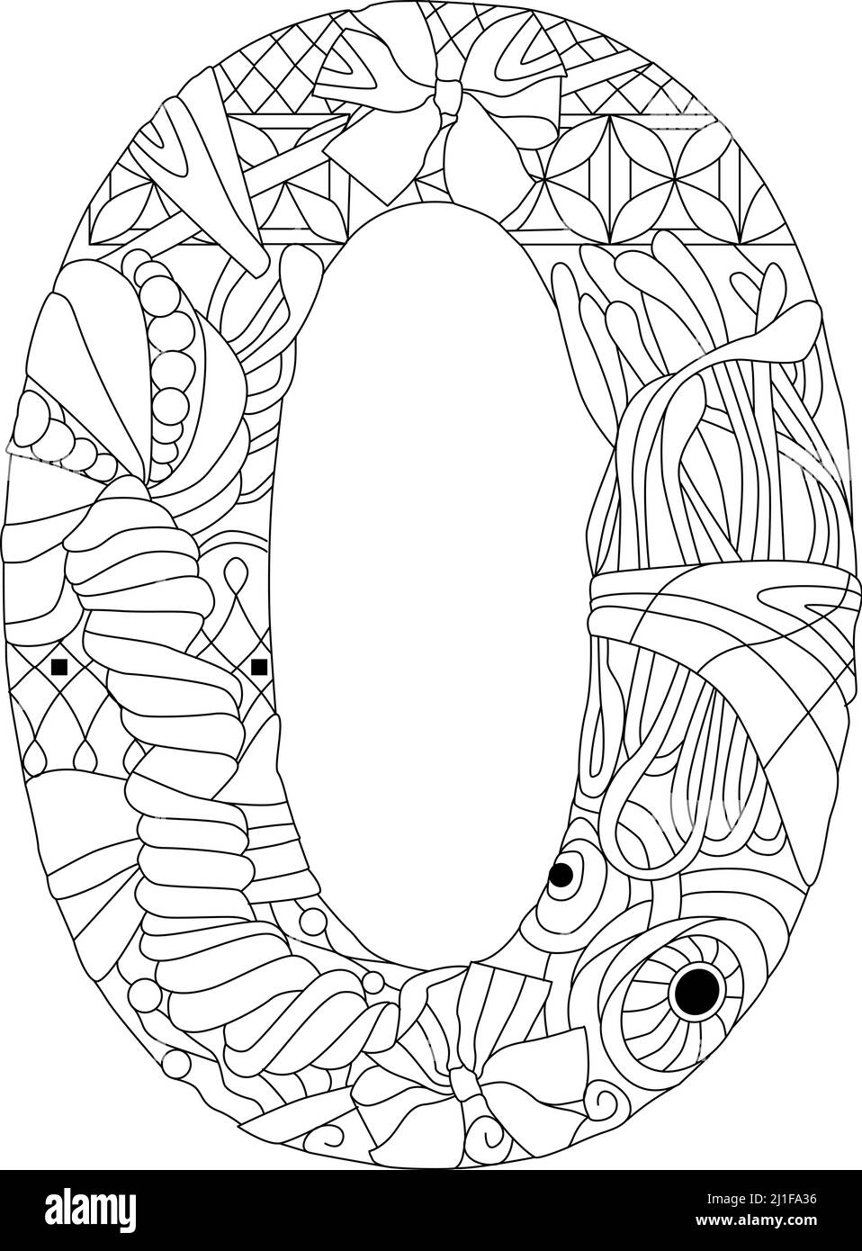 Digit zero Isolated zentangle illustration for coloring Stock Vector