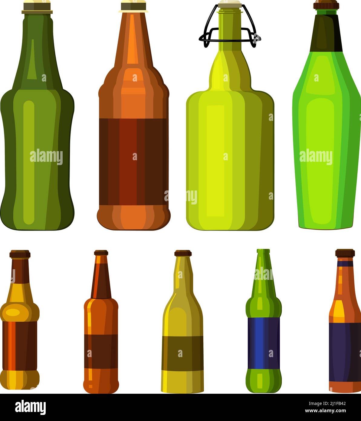 Beer bottles set. Collection of various alcoholic beverages. Can be used for topics like ale, pub, drink Stock Vector