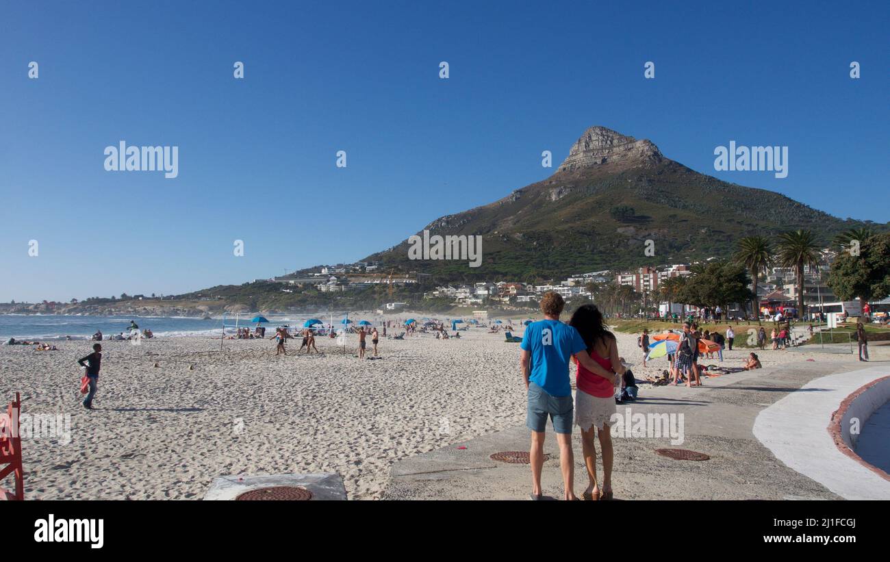 Couple viewing Lion's Head from Clifton Beach Stock Photo