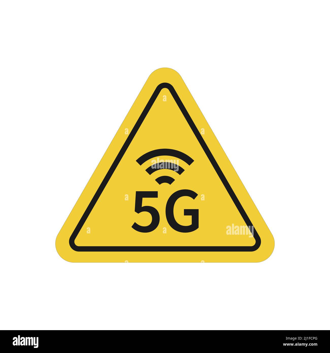 5G yellow triangular warning sign. Danger radiation vector Stock Vector