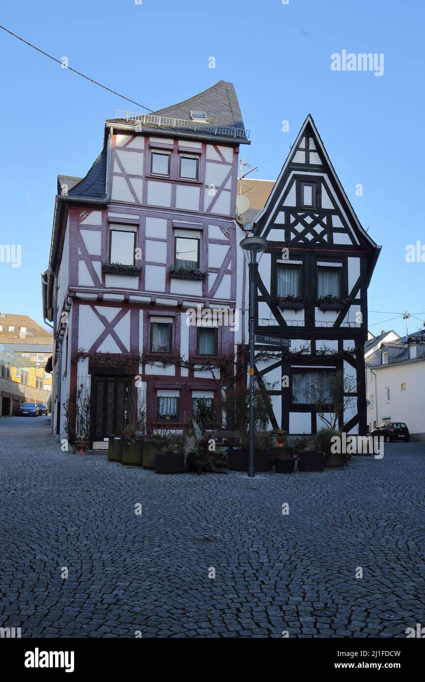 Half-timbered houses in Montabaur, Rhineland-Palatinate, Germany Stock Photo
