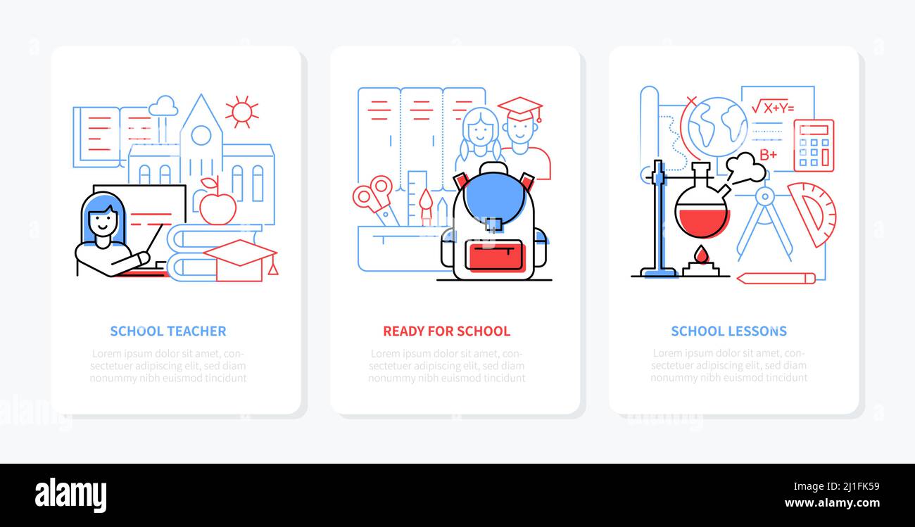 Primary school education - line design style banners set Stock Vector ...