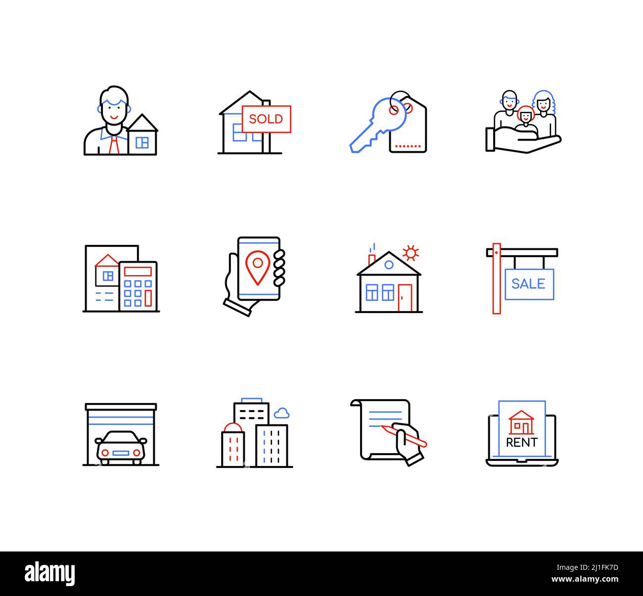 Real estate transactions - line design style icons Stock Vector