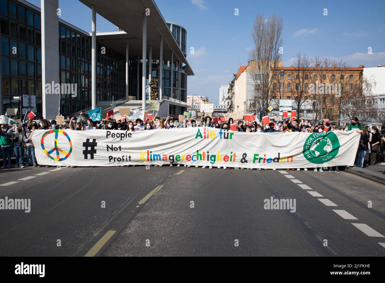 Berlin, Germany. 25th Mar, 2022. Protesters took to the streets in Berlin on March 25, 2022, to call for urgent action on climate change. The colorful climate demonstration in Berlin brought out protesters of all ages. The Fridays for Future climate movement calls attention to the current Russian war in Ukraine. (Credit Image: © Michael Kuenne/PRESSCOV via ZUMA Press Wire) Stock Photo