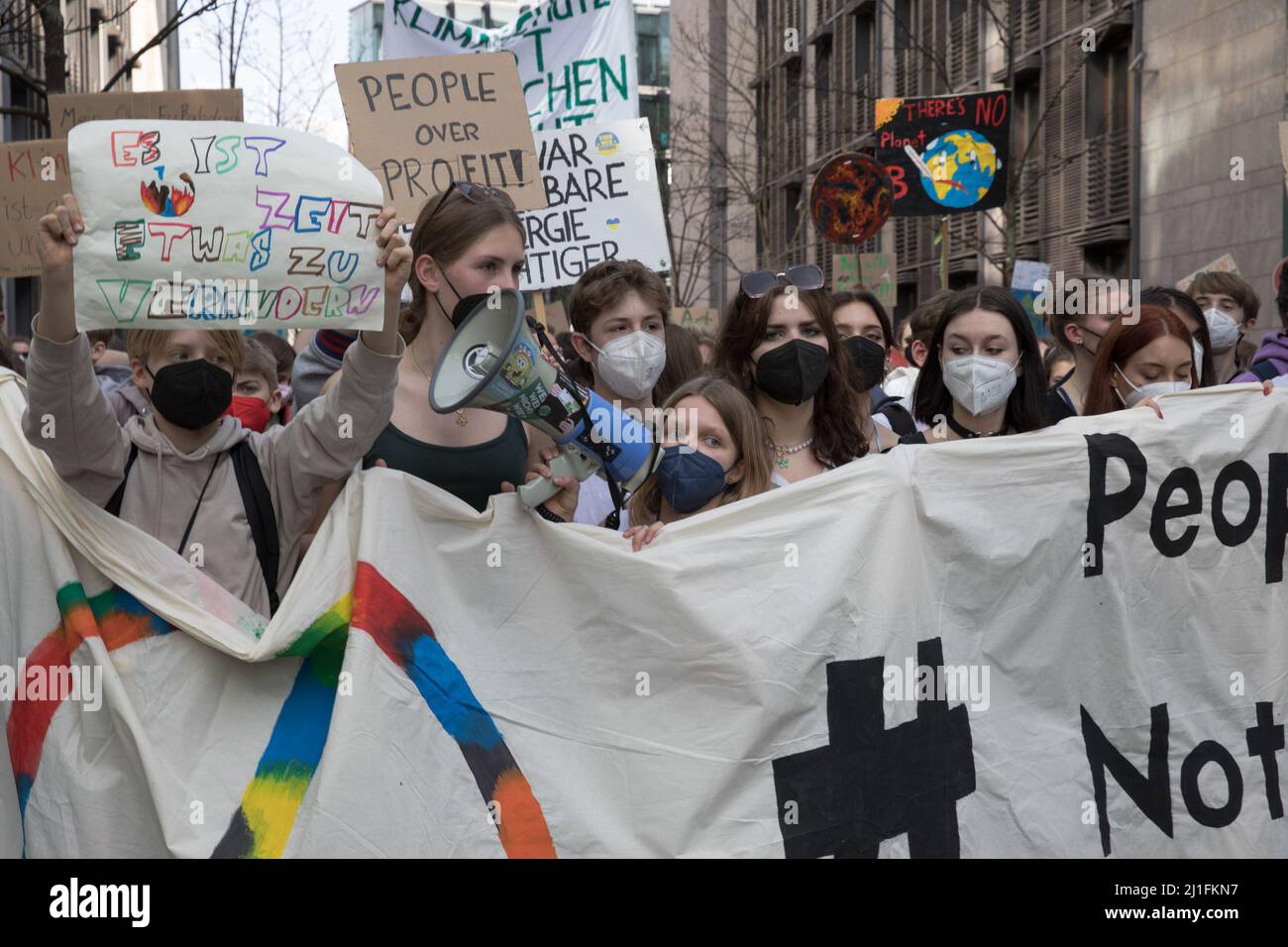 Berlin, Germany. 25th Mar, 2022. Protesters took to the streets in Berlin on March 25, 2022, to call for urgent action on climate change. The colorful climate demonstration in Berlin brought out protesters of all ages. The Fridays for Future climate movement calls attention to the current Russian war in Ukraine. (Credit Image: © Michael Kuenne/PRESSCOV via ZUMA Press Wire) Stock Photo