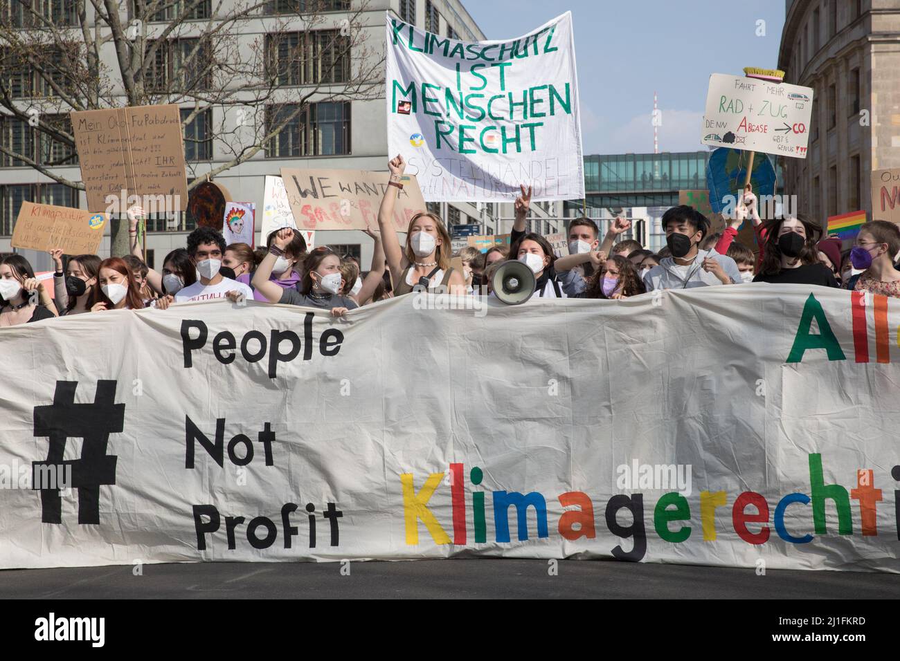 Berlin, Germany. 25th Mar, 2022. Protesters took to the streets in Berlin on March 25, 2022, to call for urgent action on climate change. The colorful climate demonstration in Berlin brought out protesters of all ages. The Fridays for Future climate movement calls attention to the current Russian war in Ukraine. (Credit Image: © Michael Kuenne/PRESSCOV via ZUMA Press Wire) Stock Photo