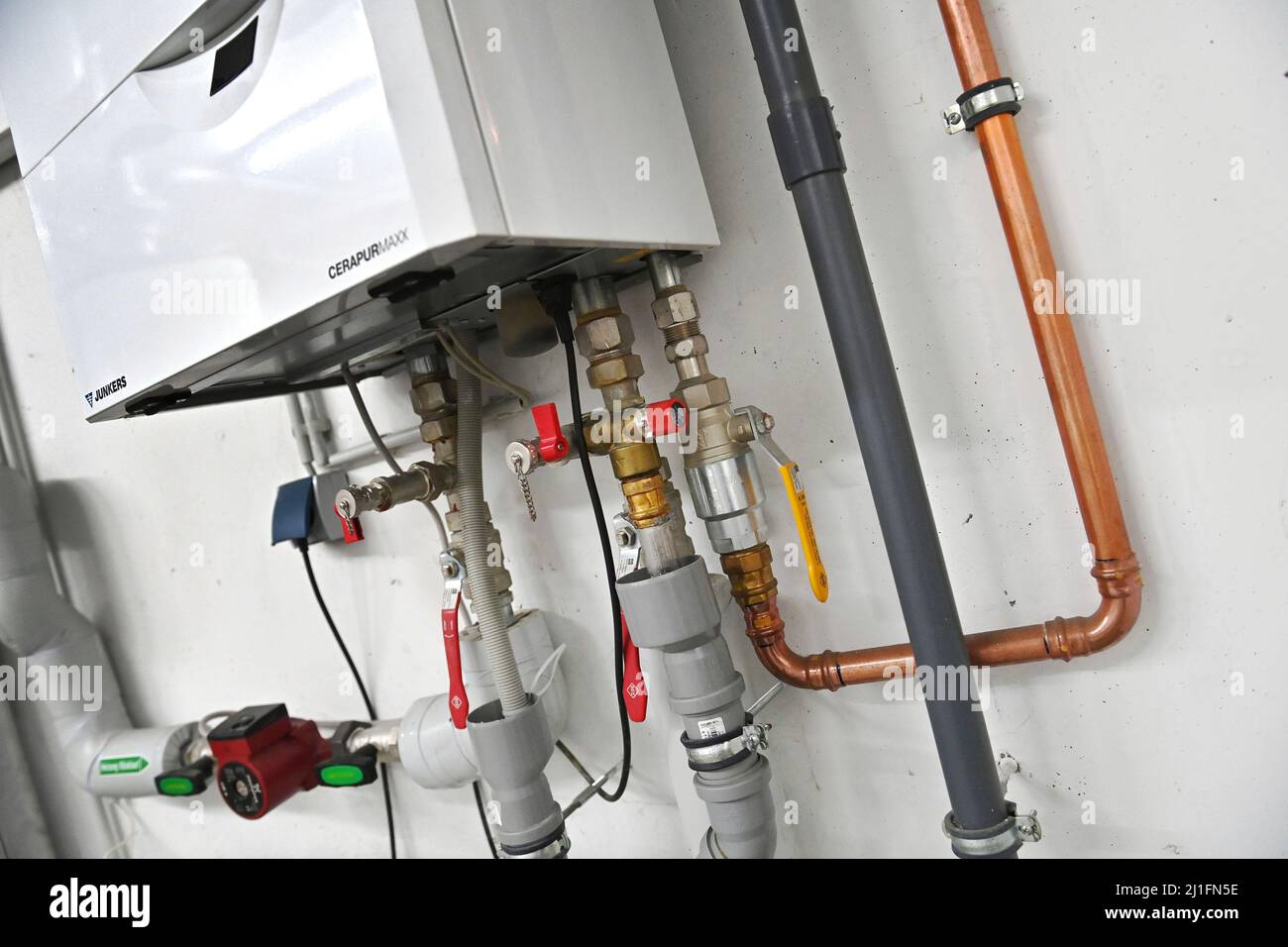 Gas burner of a gas heating system in the basement of a residential