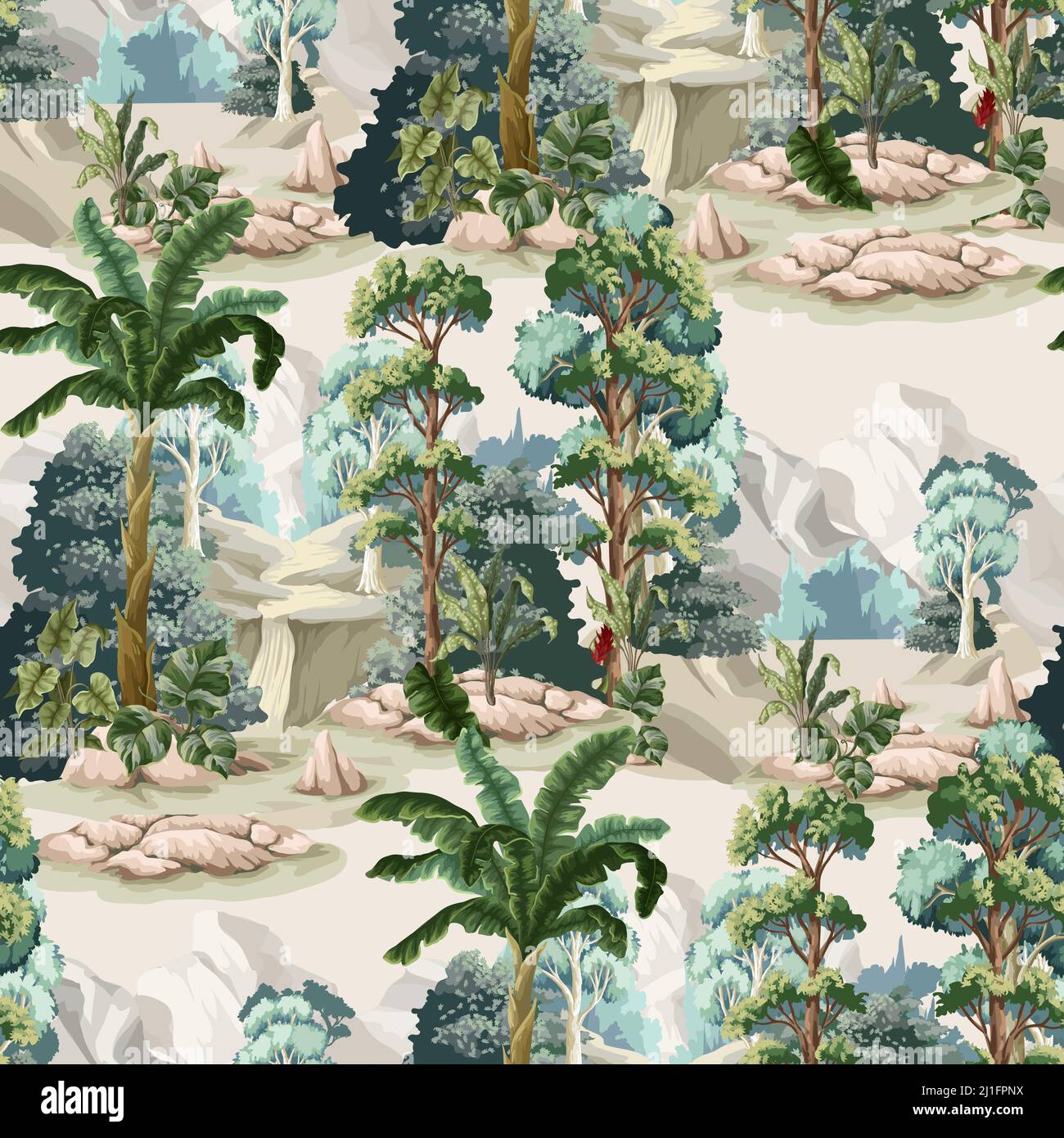Seamless pattern with jungle trees and tropical plant. Vector Stock ...