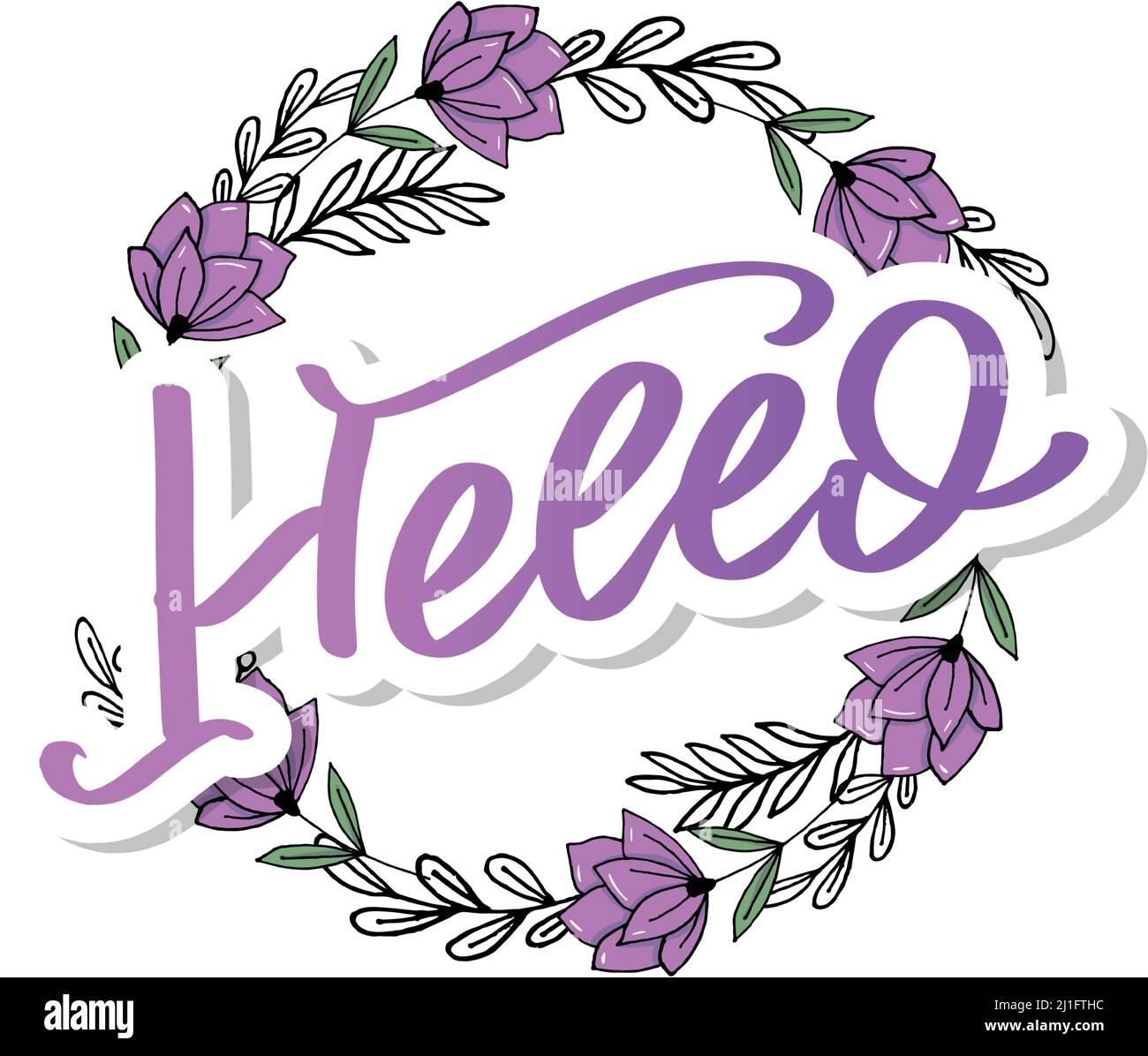 Hello in hand drawn style. Hello world. Lettering design concept. White ...