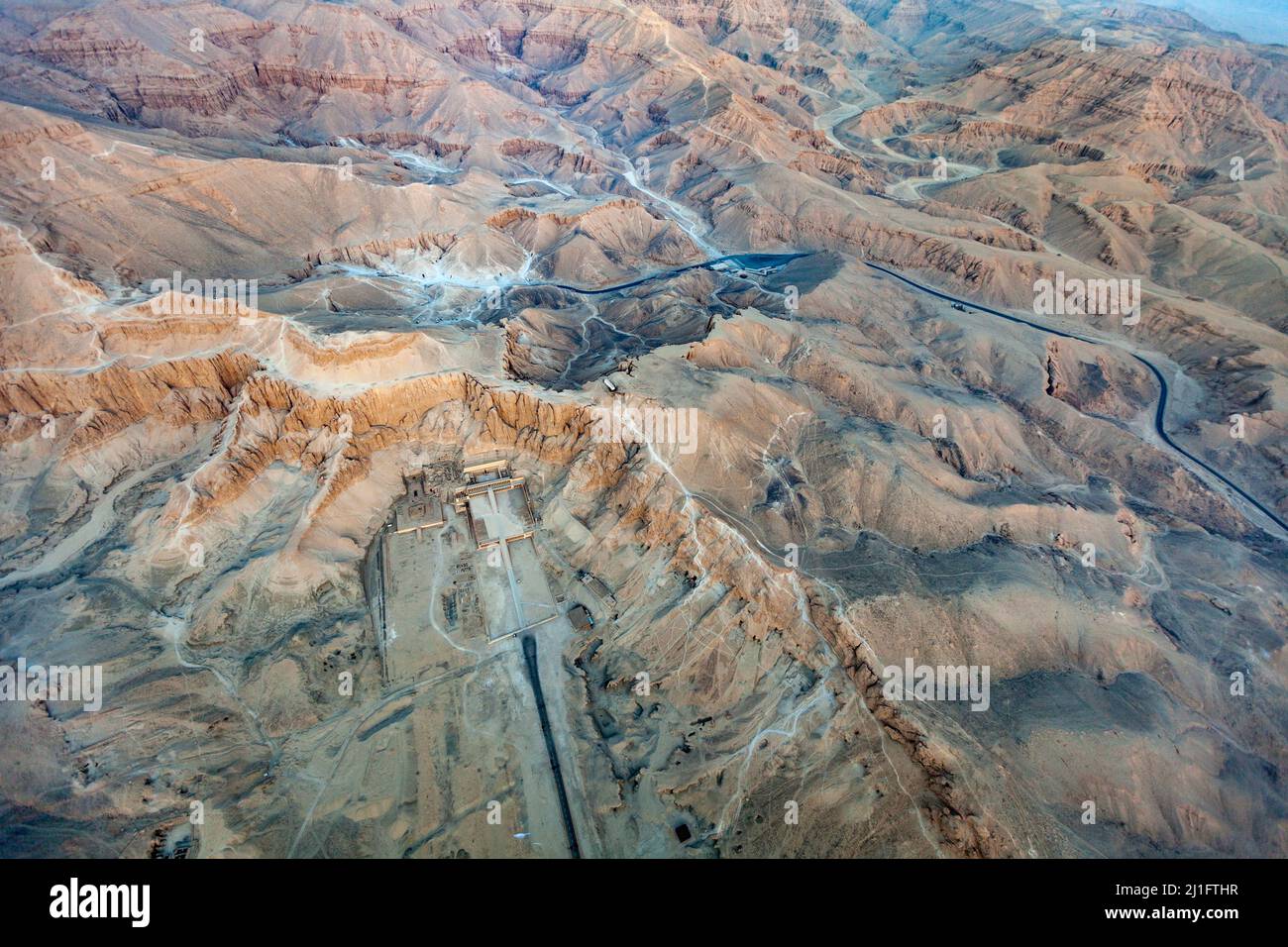 Mortuary Temple of Hatshepsut, near Deir al-Bahri, viewed from the air Stock Photo