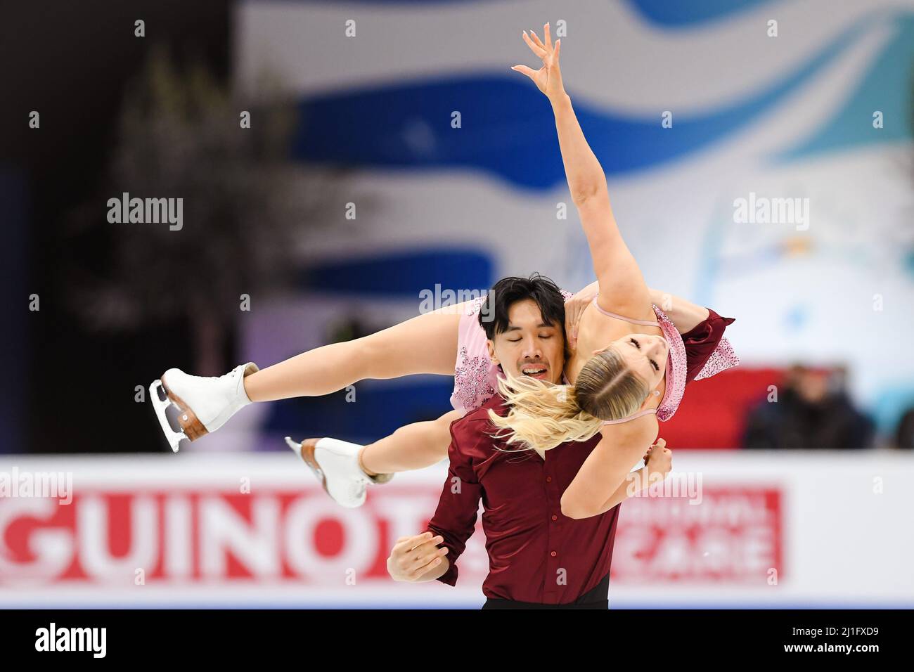 Holly HARRIS and Jason CHAN (AUS), during Ice Dance Rhythm Dance, at the ISU World Figure Skating Championships 2022 at Sud de France Arena, on March 25, 2022 in Montpellier Occitanie, France.