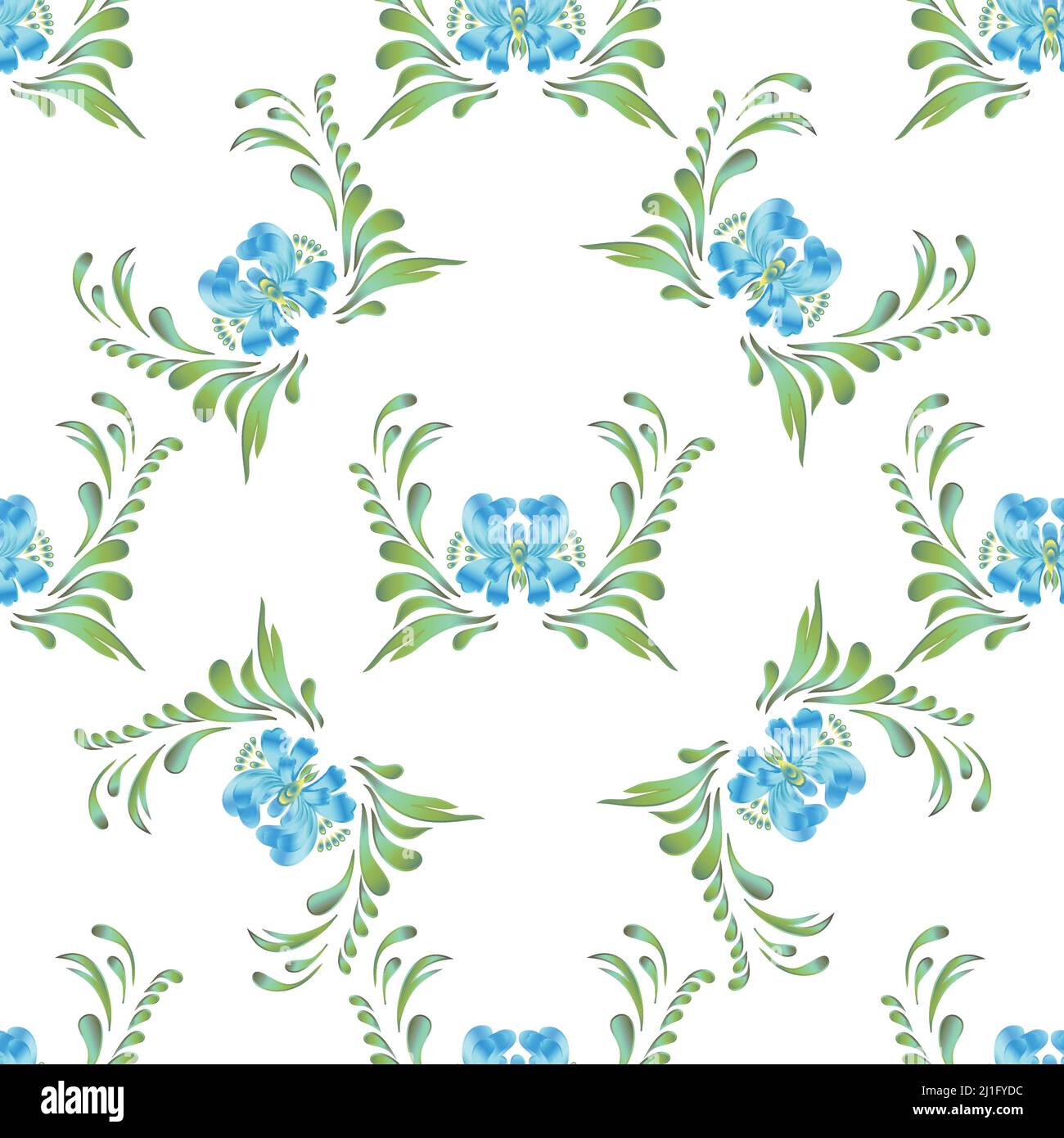 Seamless vector vintage pattern with blue flowers on a white background ...