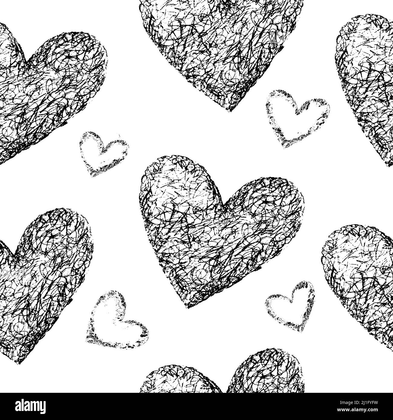 Hearts seamless pattern. Black and white background Stock Vector Image ...