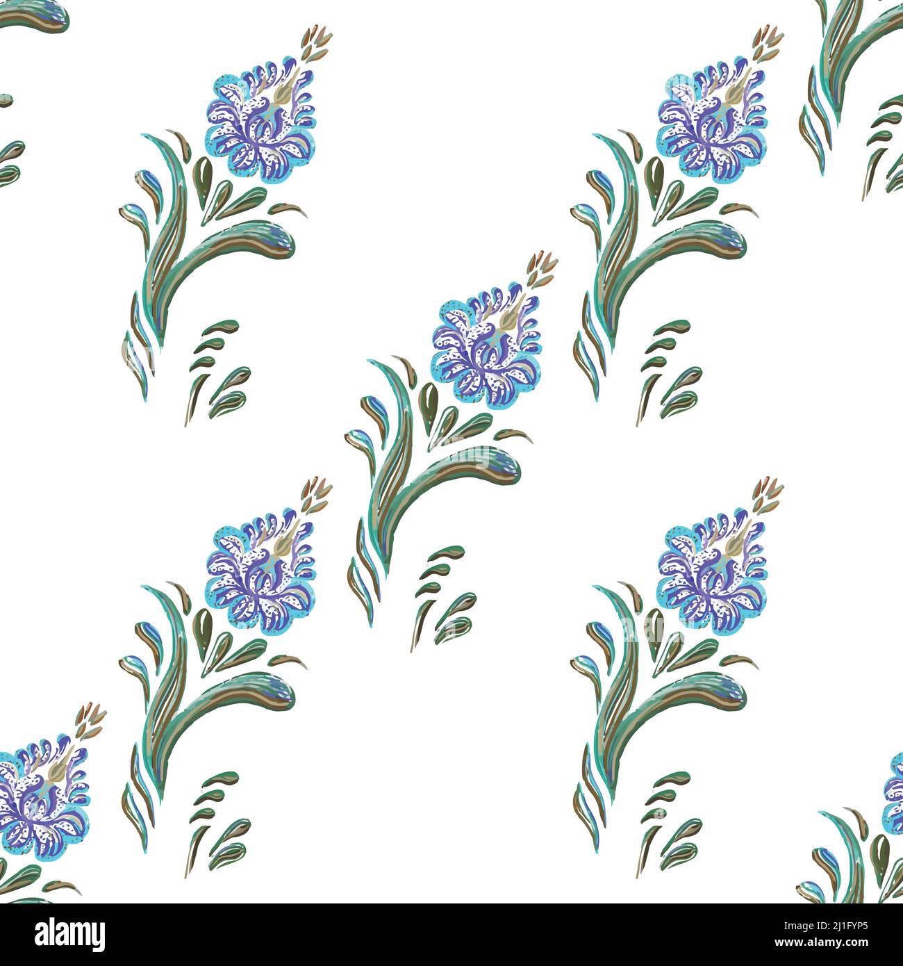 Seamless vector vintage pattern with blue flowers on a white background ...