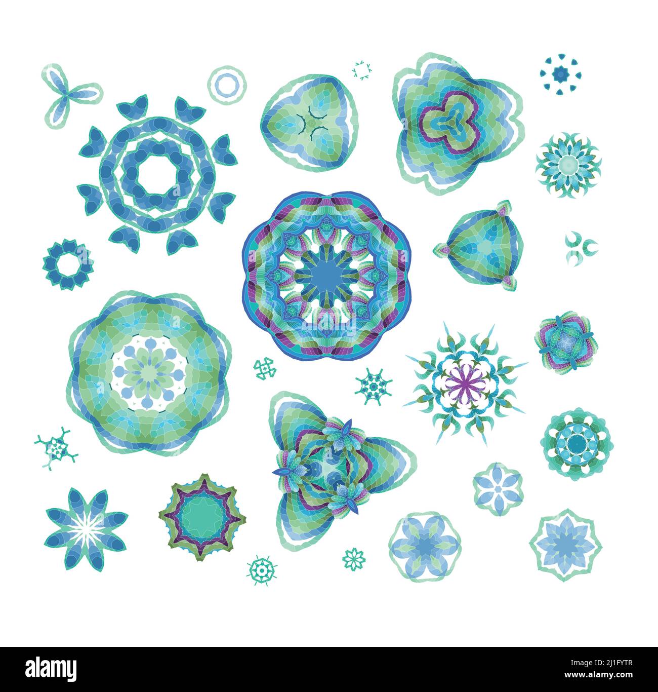 Blue  round ornament pattern. Hand drawn background. Stock Vector