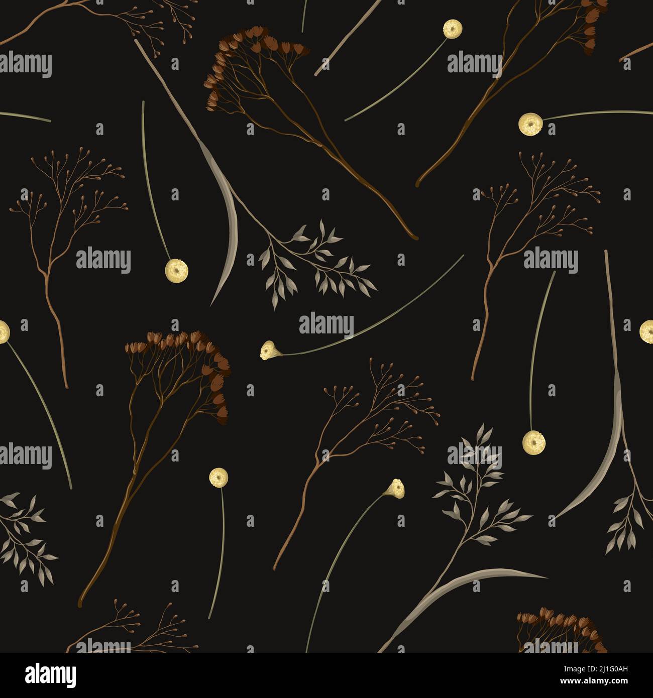 Seamless pattern with dried autmn flowers. Vector. Stock Vector
